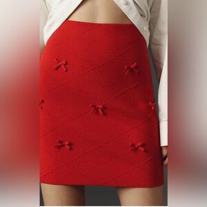 ❤️💐NEW! Anthropologie Maeve Bows Red Pencil Mini Skirt Size Large